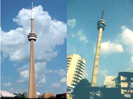 CN  Tower Toronto, Canada dengan menara TVRI, Jakarta