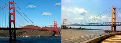 Jembatan Golden Gate San  Francisco, Amerika Serikat dengan Jembatan Kutai Kartanegara, Kalimantan  Timur