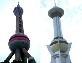 Oriental Pearl Tower Shanghai,  China dengan Tugu Persatuan Kota Kendari, Sulawesi Tenggara